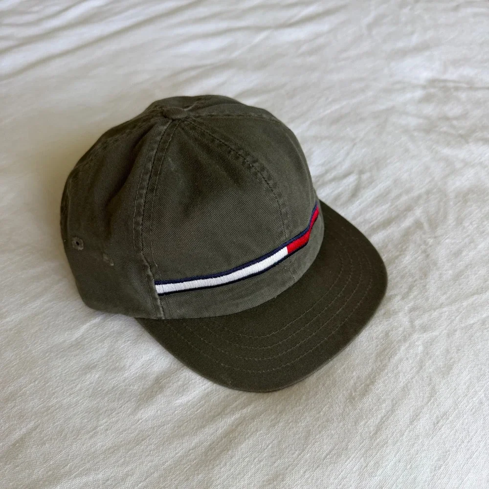 Tommy Hilfiger Olive Green Cotton Twill Flag Logo Baseball Cap‎ Hat Adjustable